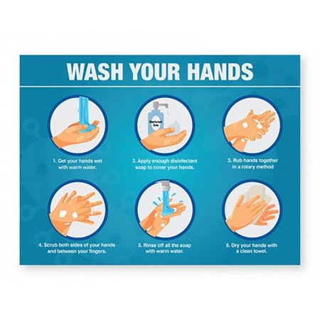 LORELL 8 x 6 in. Wash Your Hands Sign White & Blue LLR00255